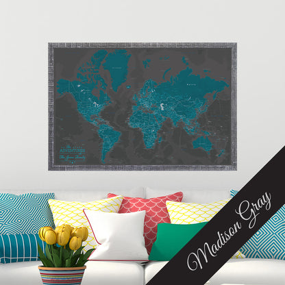 Canvas Midnight Dream Push Pin Travel Map in Premium Madison Gray Frame