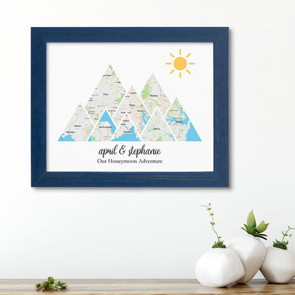 Mountain Map Art Option 1 in Carnival Blue Frame