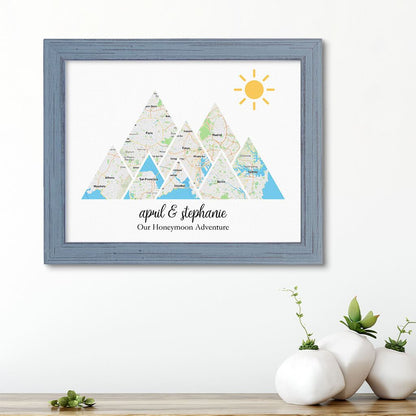 Mountain Map Art Option 1 in Carnival Gray Frame