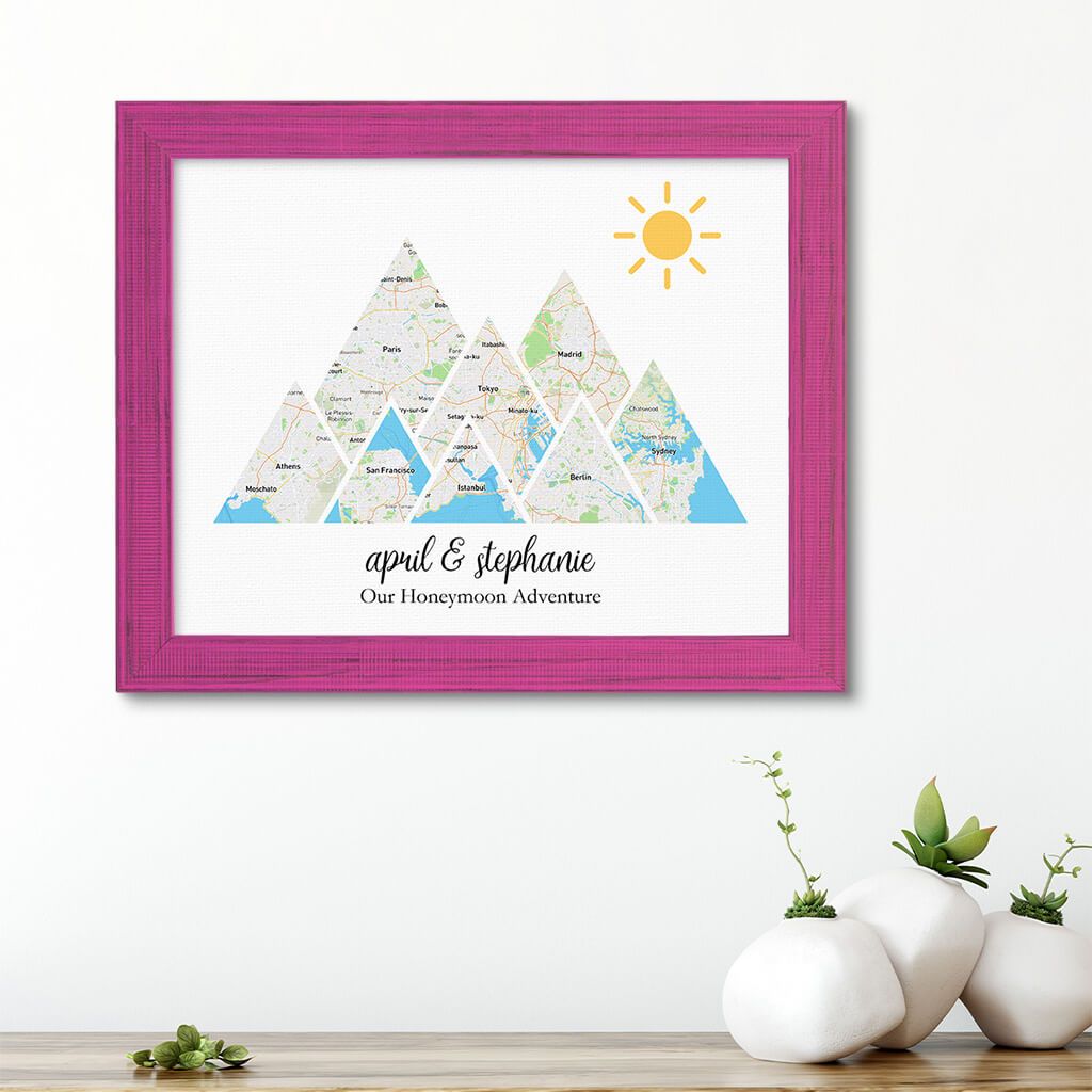 Mountain Map Art Option 1 in Carnival Pink Frame