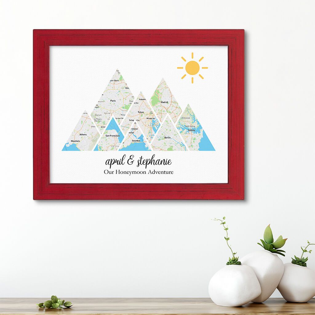 Mountain Map Art Option 1 in Carnival Red Frame