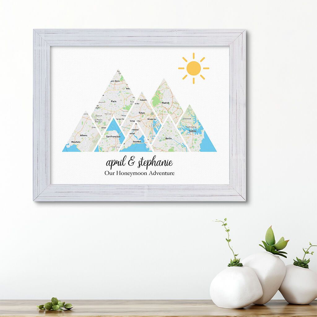 Mountain Map Art Option 1 in Carnival White Frame