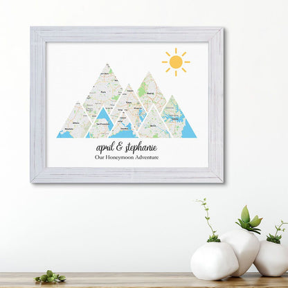 Mountain Map Art Option 1 in Carnival White Frame