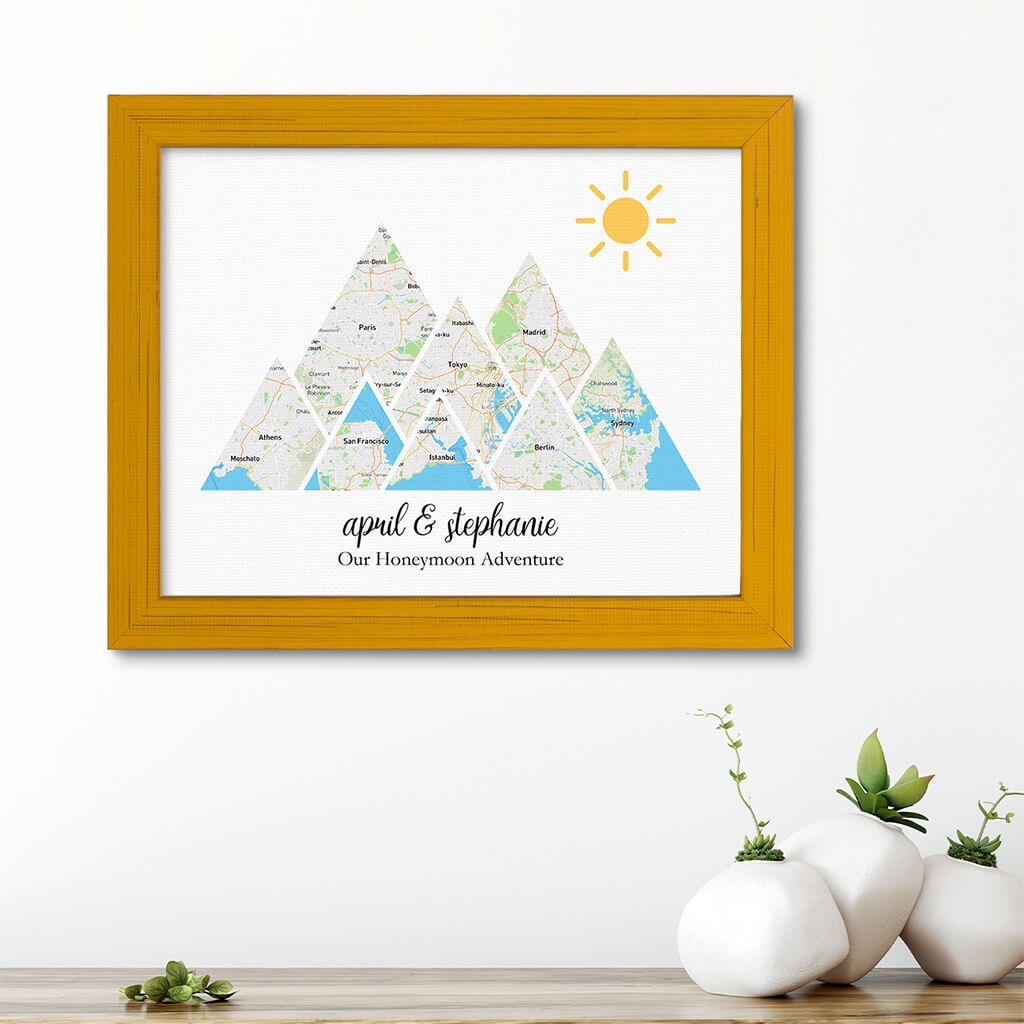 Mountain Map Art Option 1 in Carnival Yellow Frame