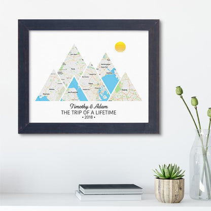 Mountain Map Art Option 2 in Carnival Espresso Frame