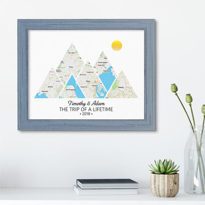 Mountain Map Art Option 2 in Carnival Gray Frame