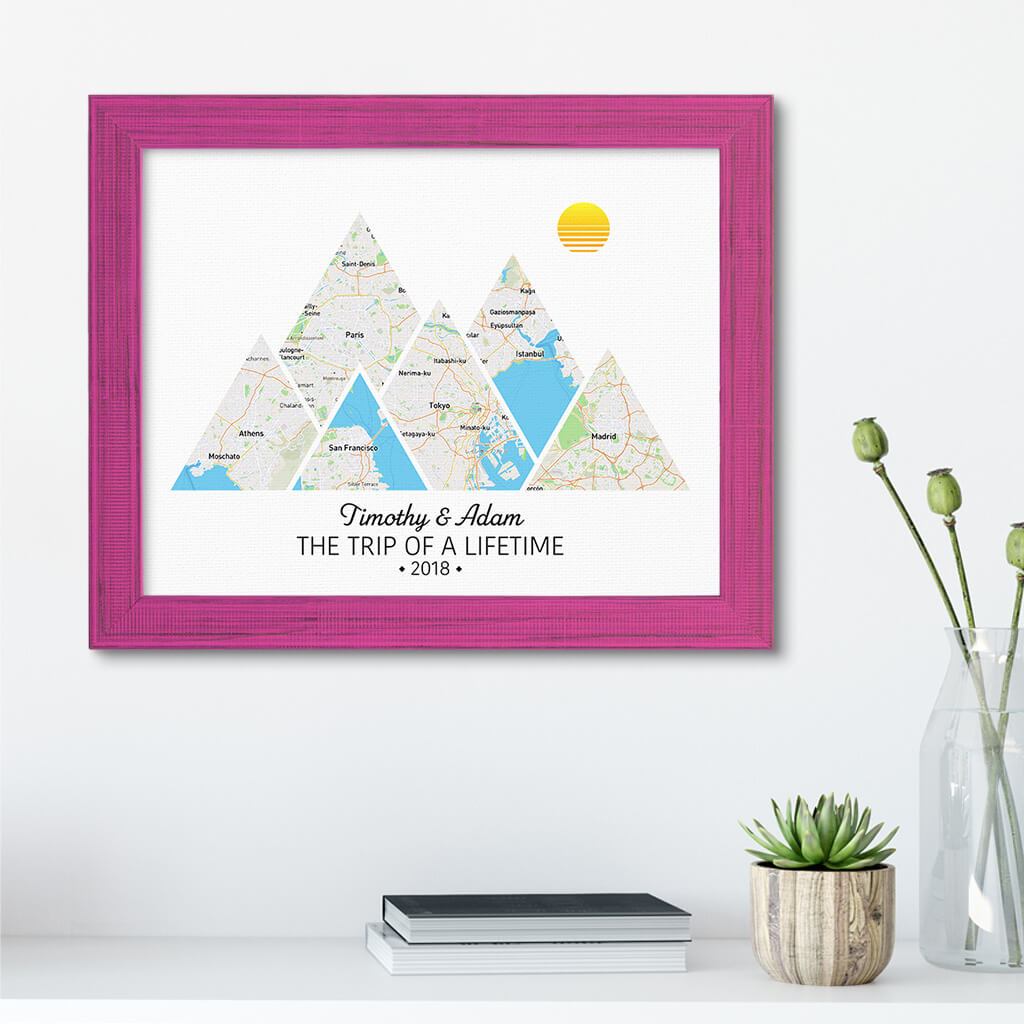 Mountain Map Art Option 2 in Carnival Pink Frame