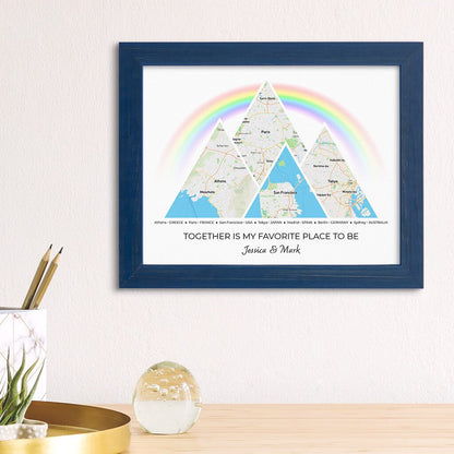 Mountain Map Art Option 3 in Carnival Blue Frame