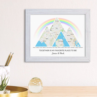 Mountain Map Art Option 3 in Carnival White Frame