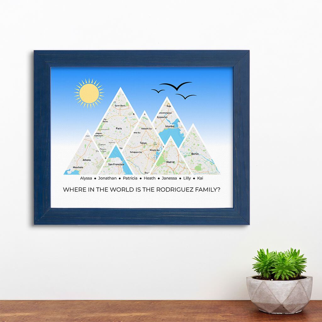 Mountain Map Art Option 4 in Carnival Blue Frame