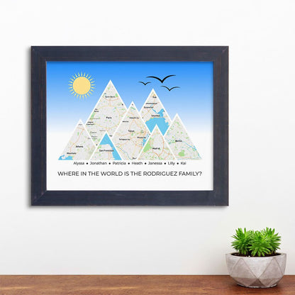 Mountain Map Art Option 4 in Carnival Espresso Frame