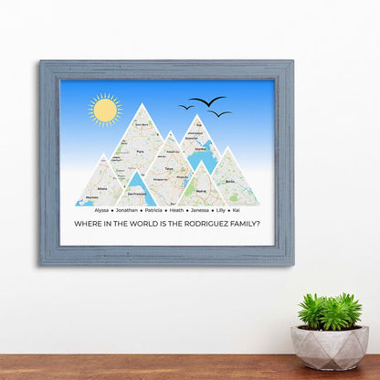 Mountain Map Art Option 4 in Carnival Gray Frame