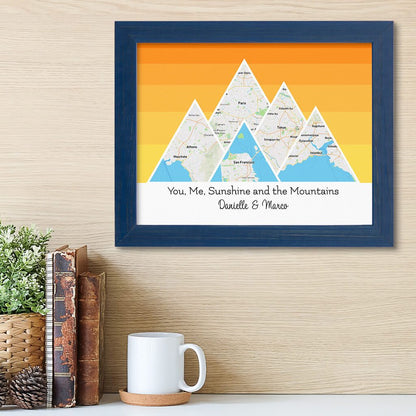 Mountain Map Art Option 5 in Carnival Blue Frame