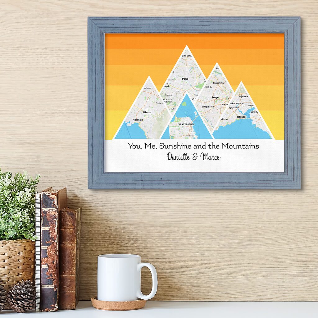 Mountain Map Art Option 5 in Carnival Gray Frame