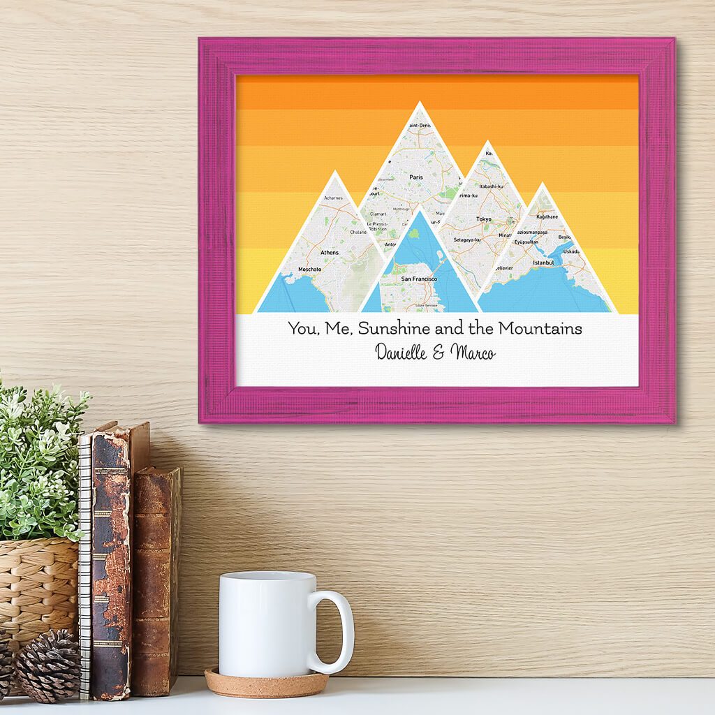 Mountain Map Art Option 5 in Carnival Pink Frame