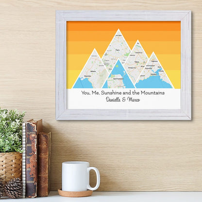 Mountain Map Art Option 5 in Carnival White Frame