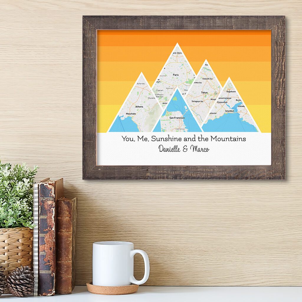 Mountain Map Art Option 5 in Madison Natural Frame