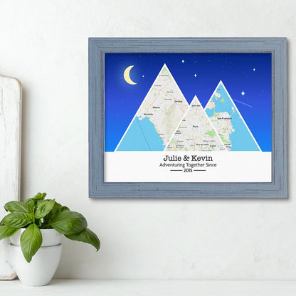 Mountain Map Art Option 6 in Carnival Gray Frame