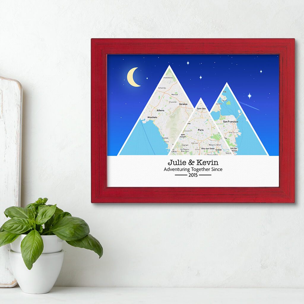 Mountain Map Art Option 6 in Carnival Red Frame