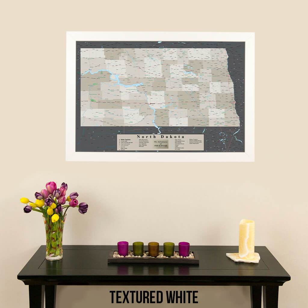 Earth Toned North Dakota Pin Travel Map Textured White Frame