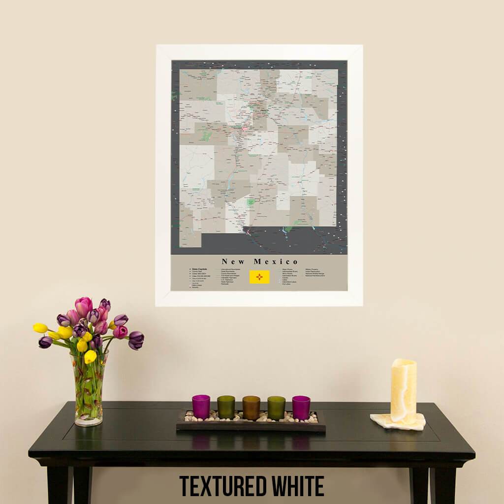 Earth Toned New Mexico Framed Travel Map Textured White Frame