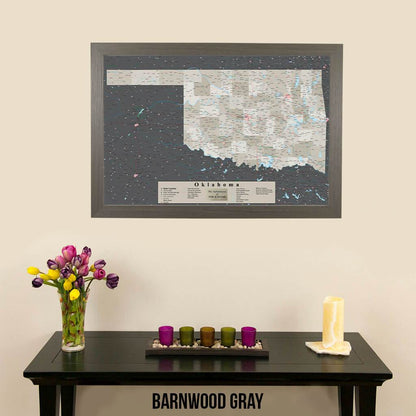 Earth Toned Oklahoma State Push Pin Travel Map Barnwood Gray Frame