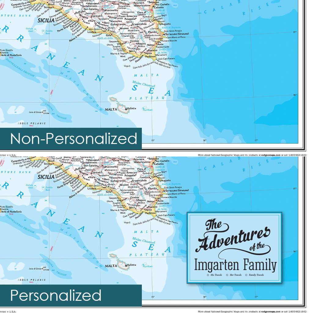 Personalization Comparison on Canvas Classic Italy Travel Map