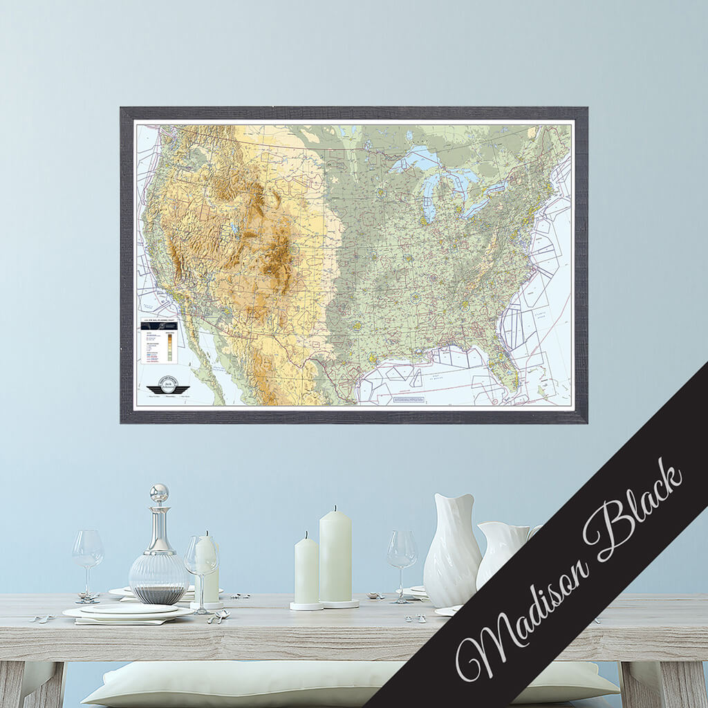 Canvas Pilot&#39;s VFR USA Pinnable Wall Map in Premium Madison Black Frame