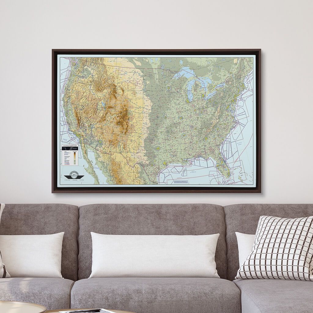 Brown Float Frame - 24x36 Gallery Wrapped Canvas VFR USA Pilot's Map