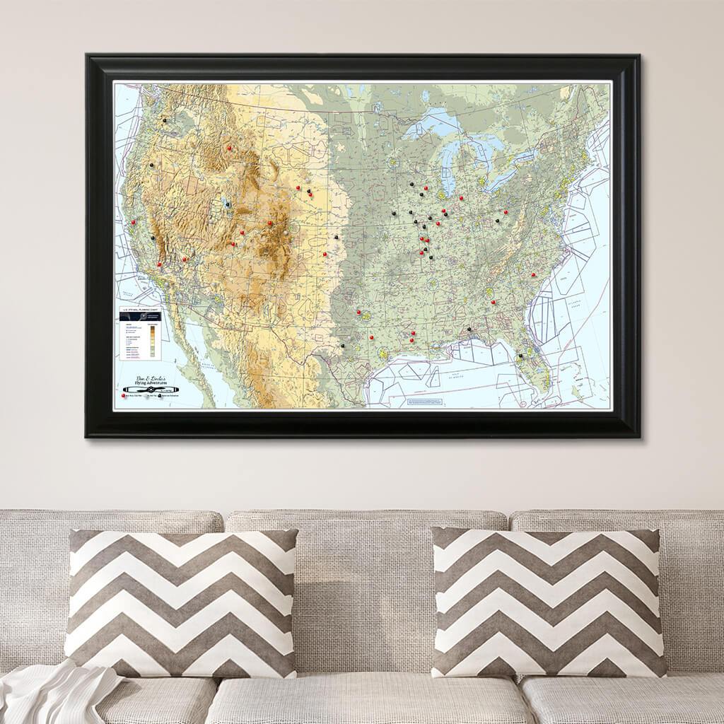 Canvas Pilot's VFR USA Pinnable Wall Map Black Frame