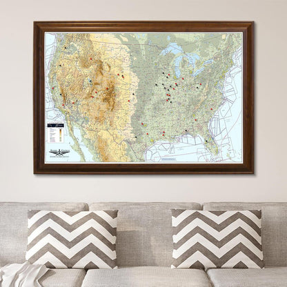 Canvas Pilot's VFR USA Pinnable Wall Map Brown Frame