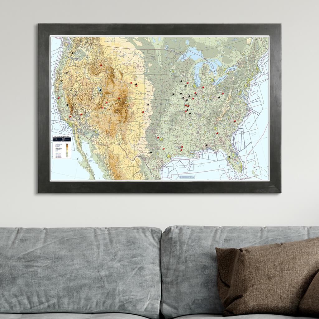 USA VFR Pilot's Flight Map with Rustic Black Frame