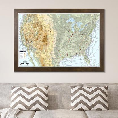 Canvas Pilot's VFR USA Pinnable Wall Map Rustic Brown Frame