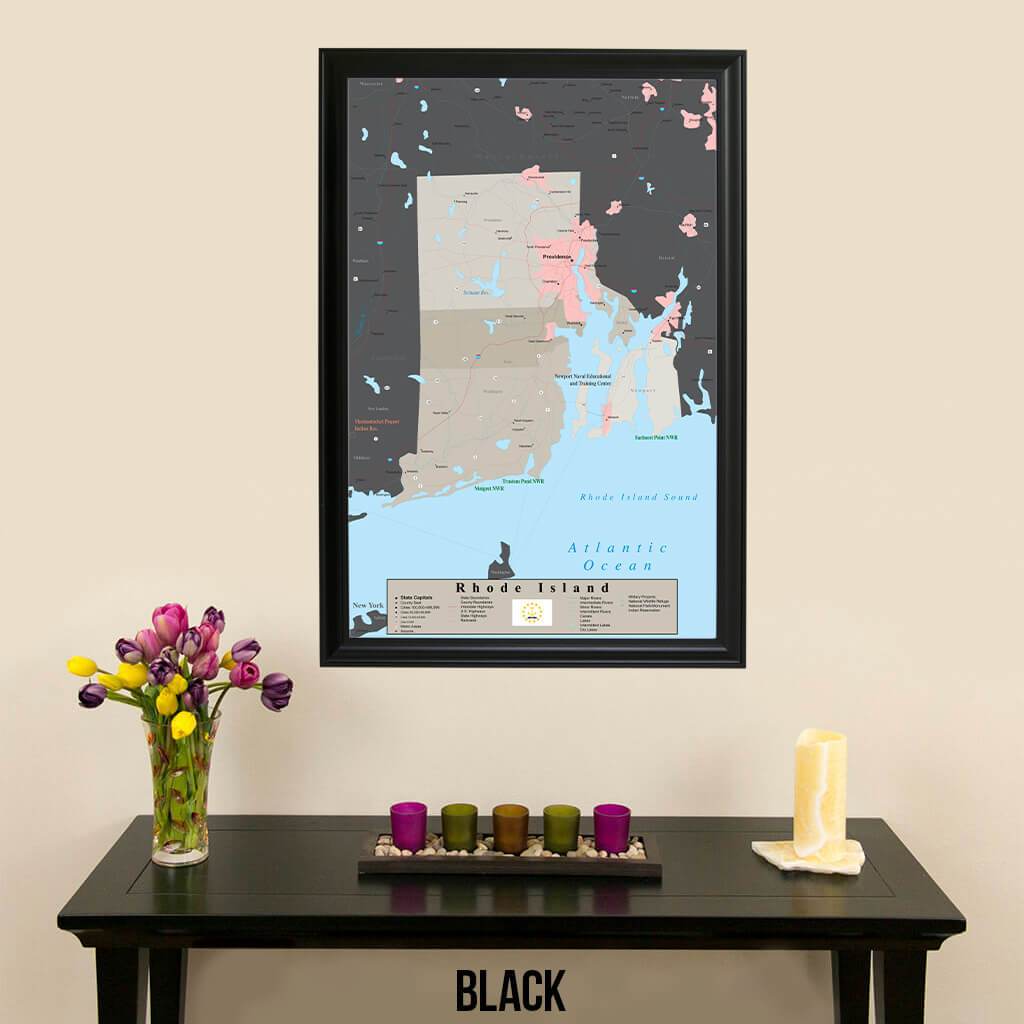 Earth Toned Rhode Island State Map Black Frame