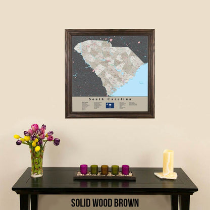 Earth Toned South Carolina State Map Solid Wood Brown Frame