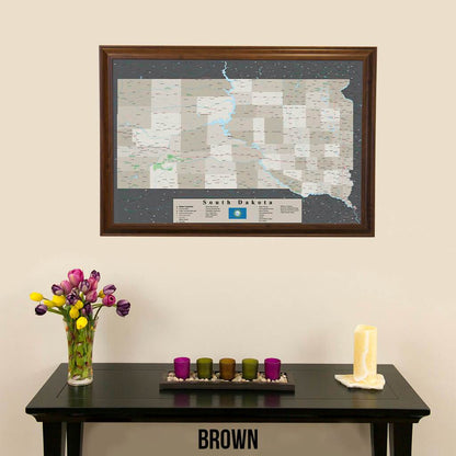 Earth Toned South Dakota Framed Pin Map Brown Frame