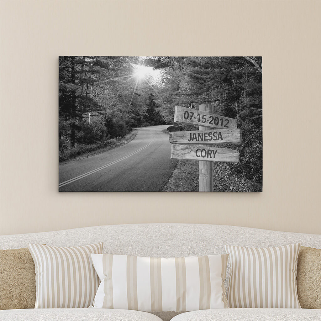 Autumn Road Sign Art - 24x36 - black and white