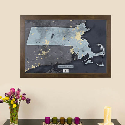 Push Pin Travel Maps Slate Gray Massachusetts Pin Map with Pins Main Image