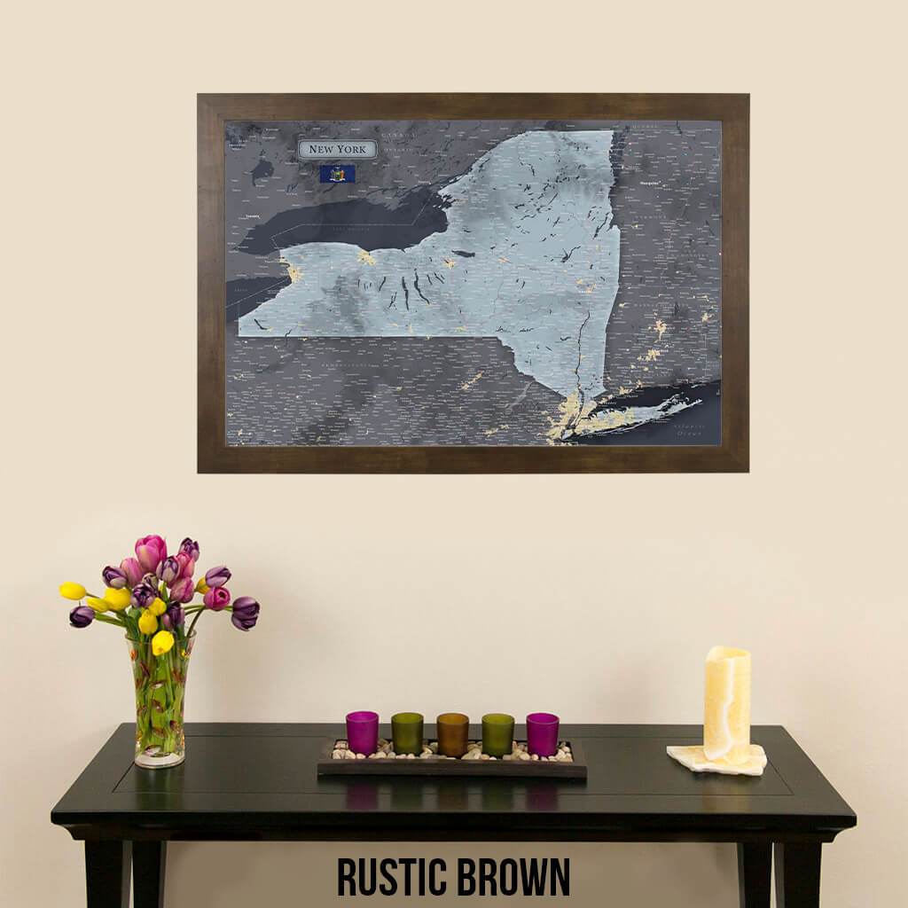 Push Pin Travel Maps New York Slate Travel Map Rustic Brown Frame