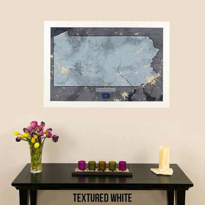 Push Pin Travel Maps Pennsylvania Slate Map with Pins Textured White Frame