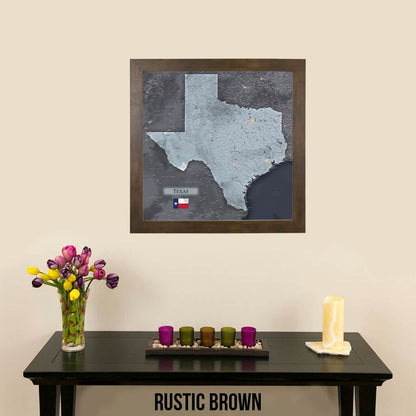 Push Pin Travel Maps Texas Slate Map with Pins  Rustic Brown Frame