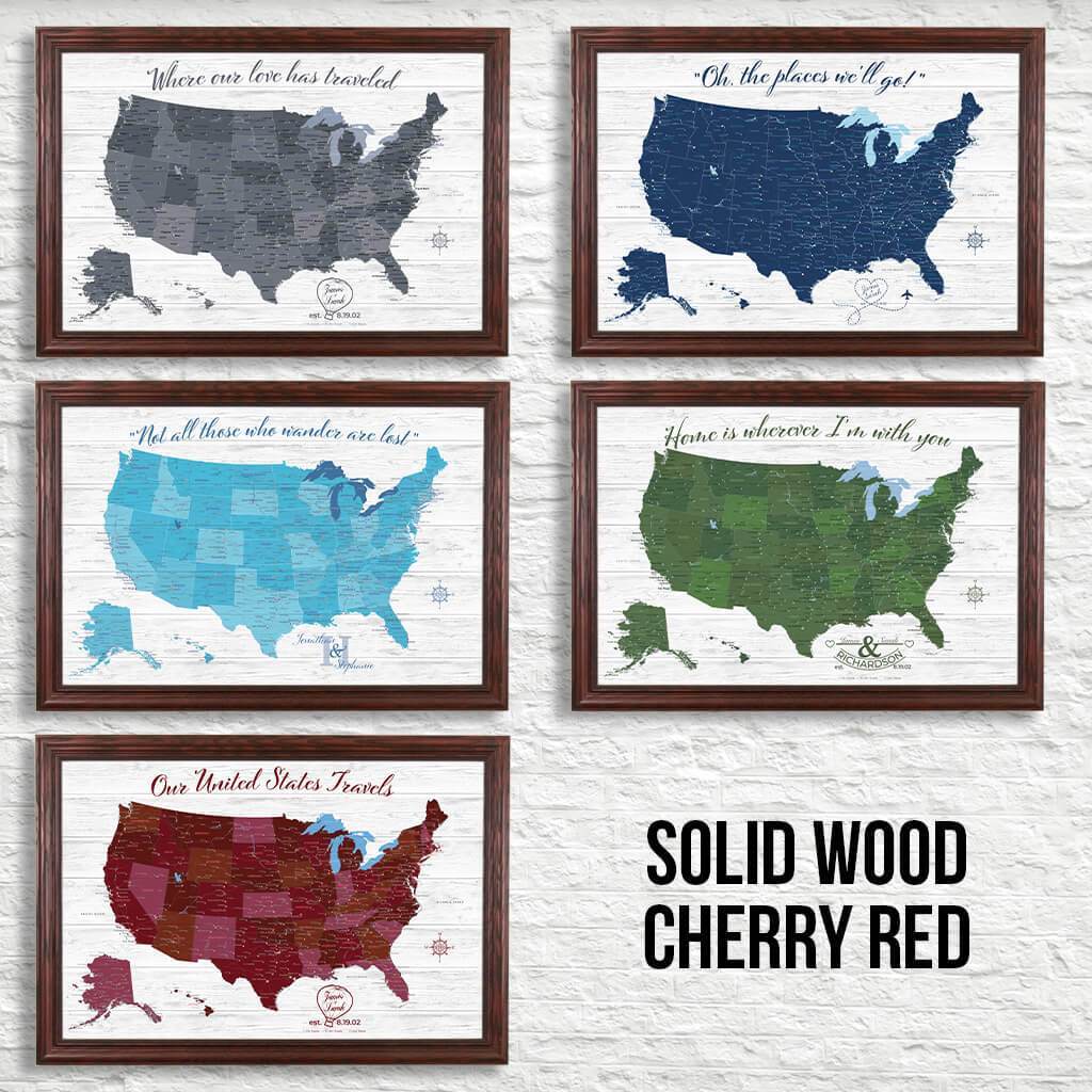 Anniversary Canvas Maps in Solid Wood Cherry Frame