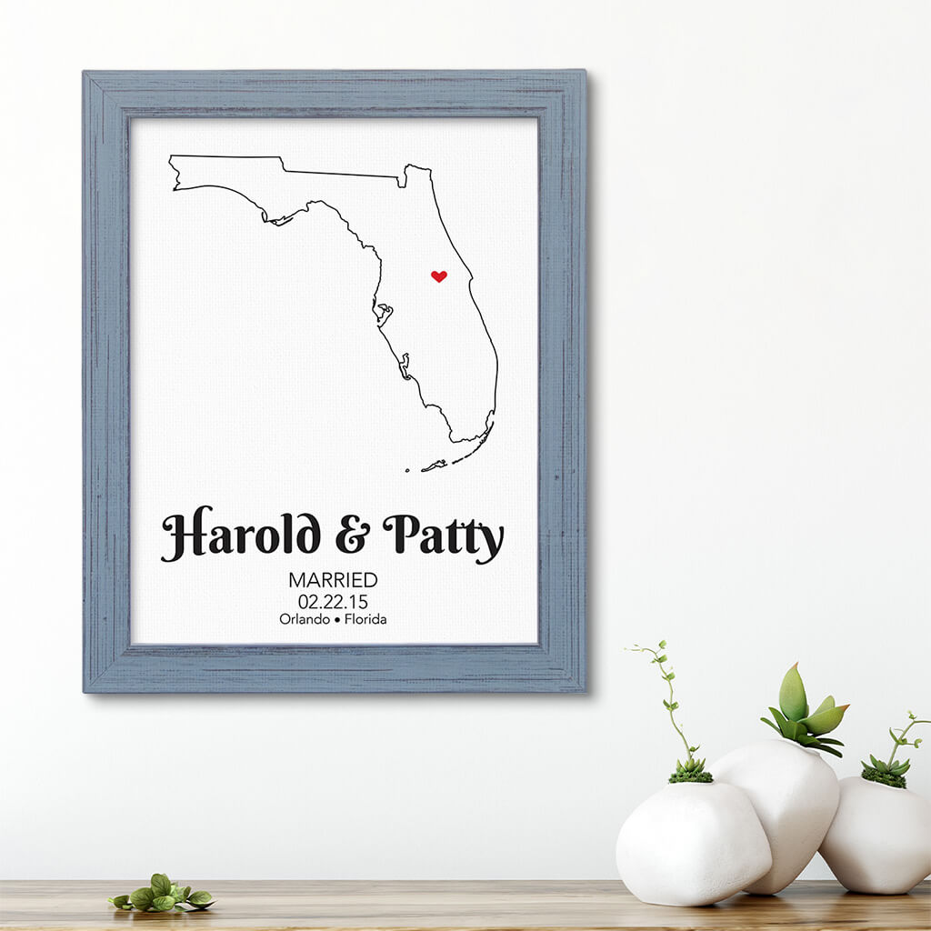 Florida State Map Art - Carnival Gray Frame