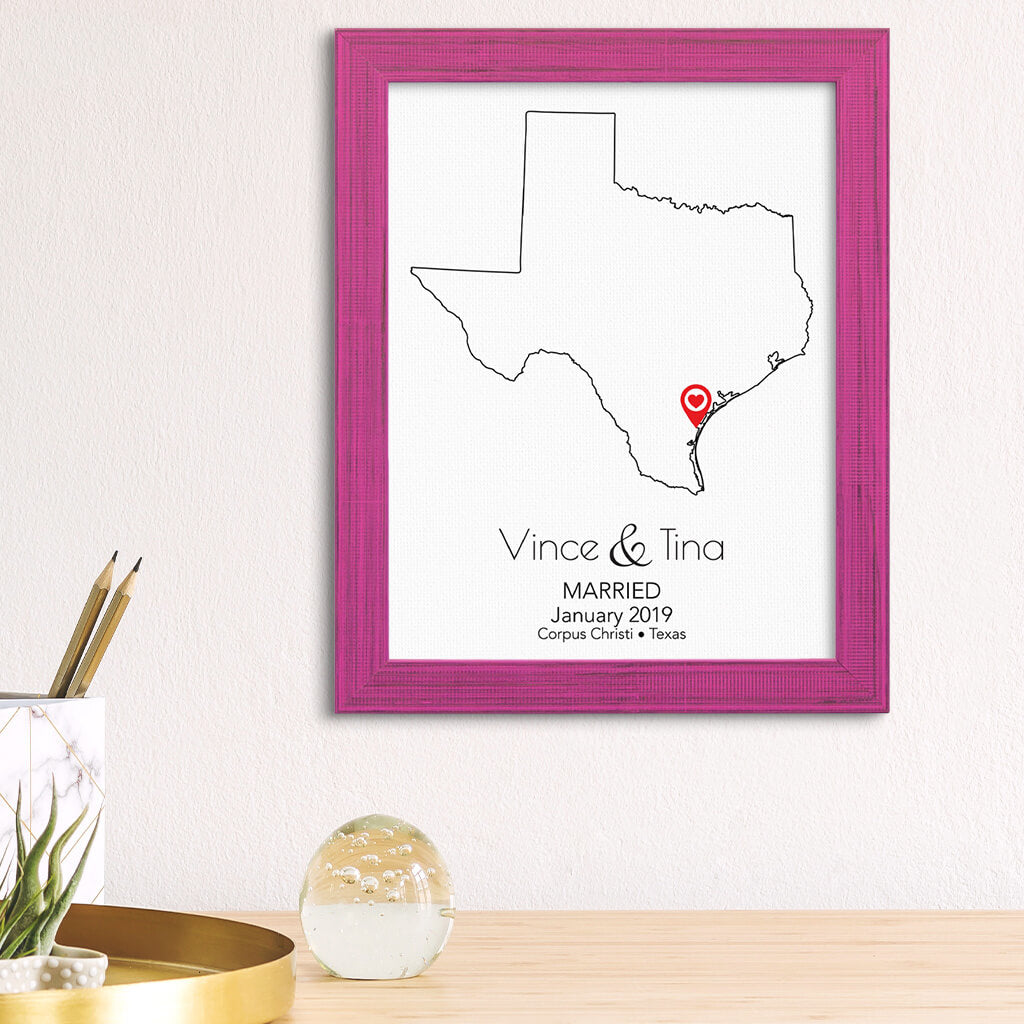 Texas State Map Art - Carnival Pink Frame