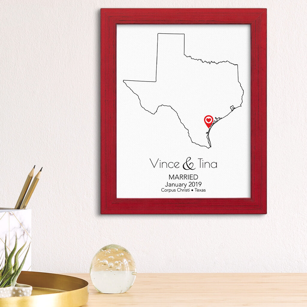 Texas State Map Art - Carnival Red Frame