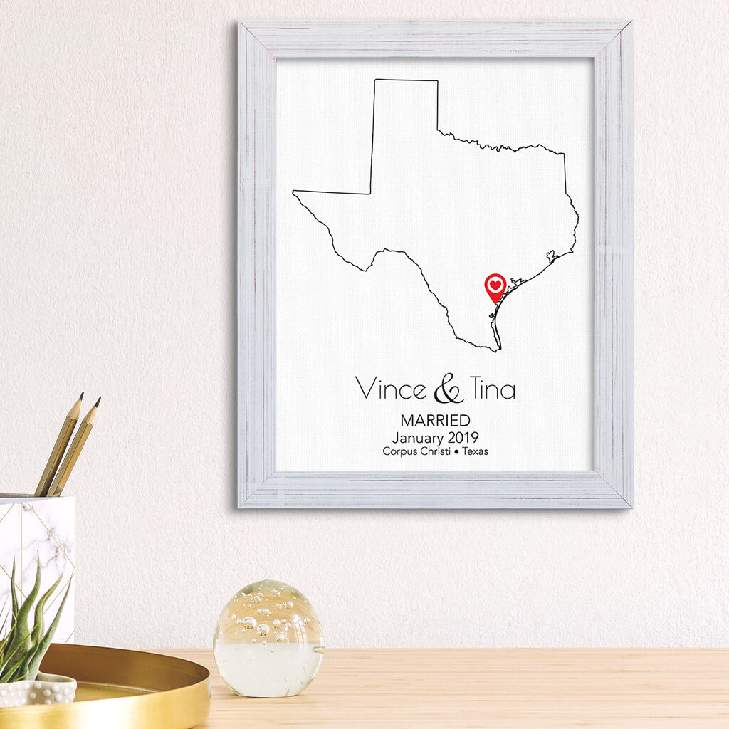 Texas State Map Art - Carnival White Frame