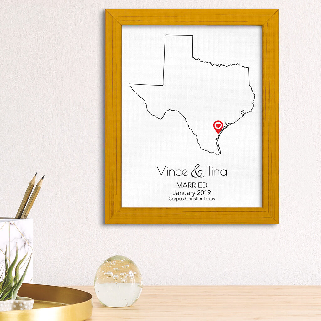 Texas State Map Art - Carnival Yellow Frame
