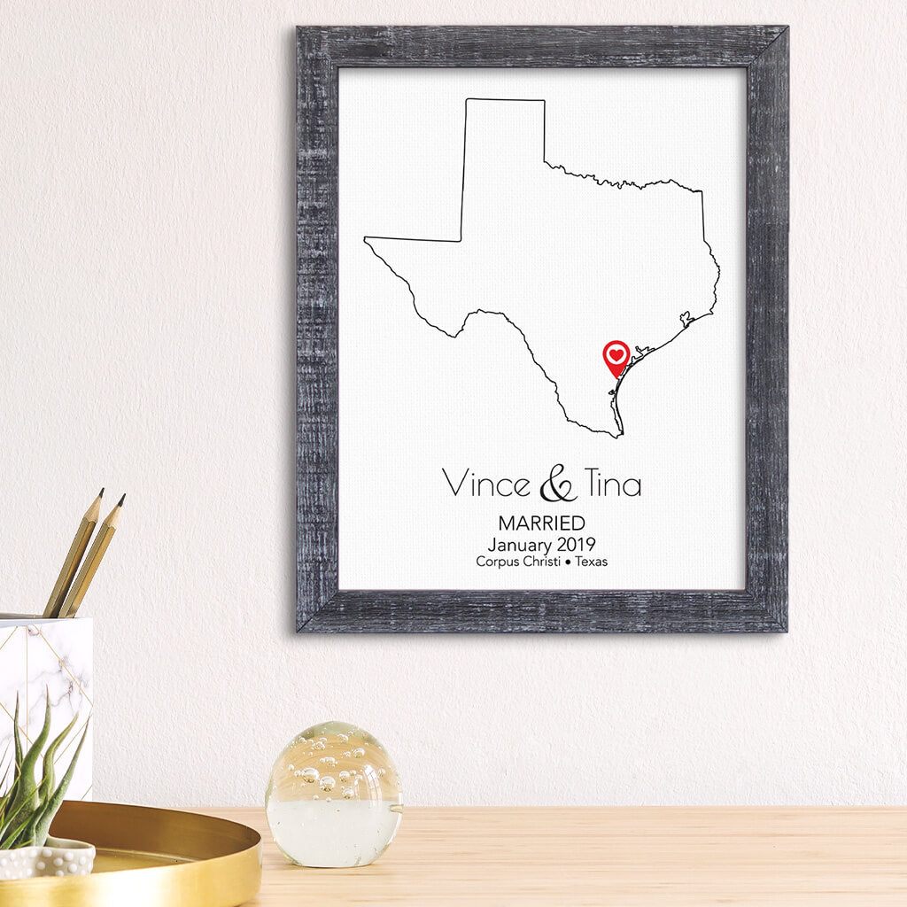 Texas State Map Art - Madison Gray Frame