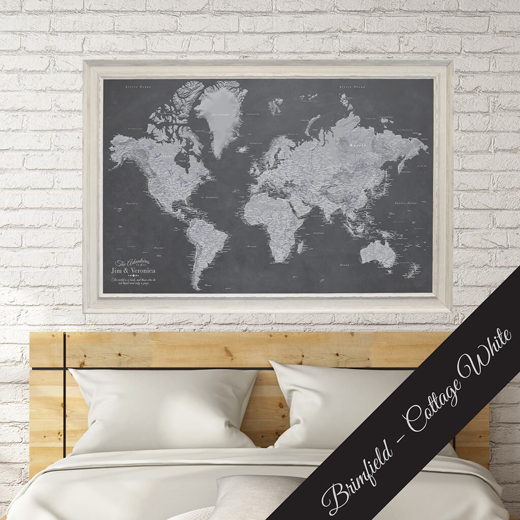 Canvas Stormy Dreams World Map Premium Brimfield Cottage White Solid Wood Frame