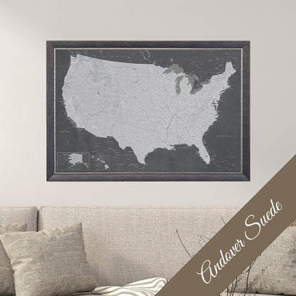 Canvas Stormy Dreams USA Wall Map in Premium Andover Suede Frame